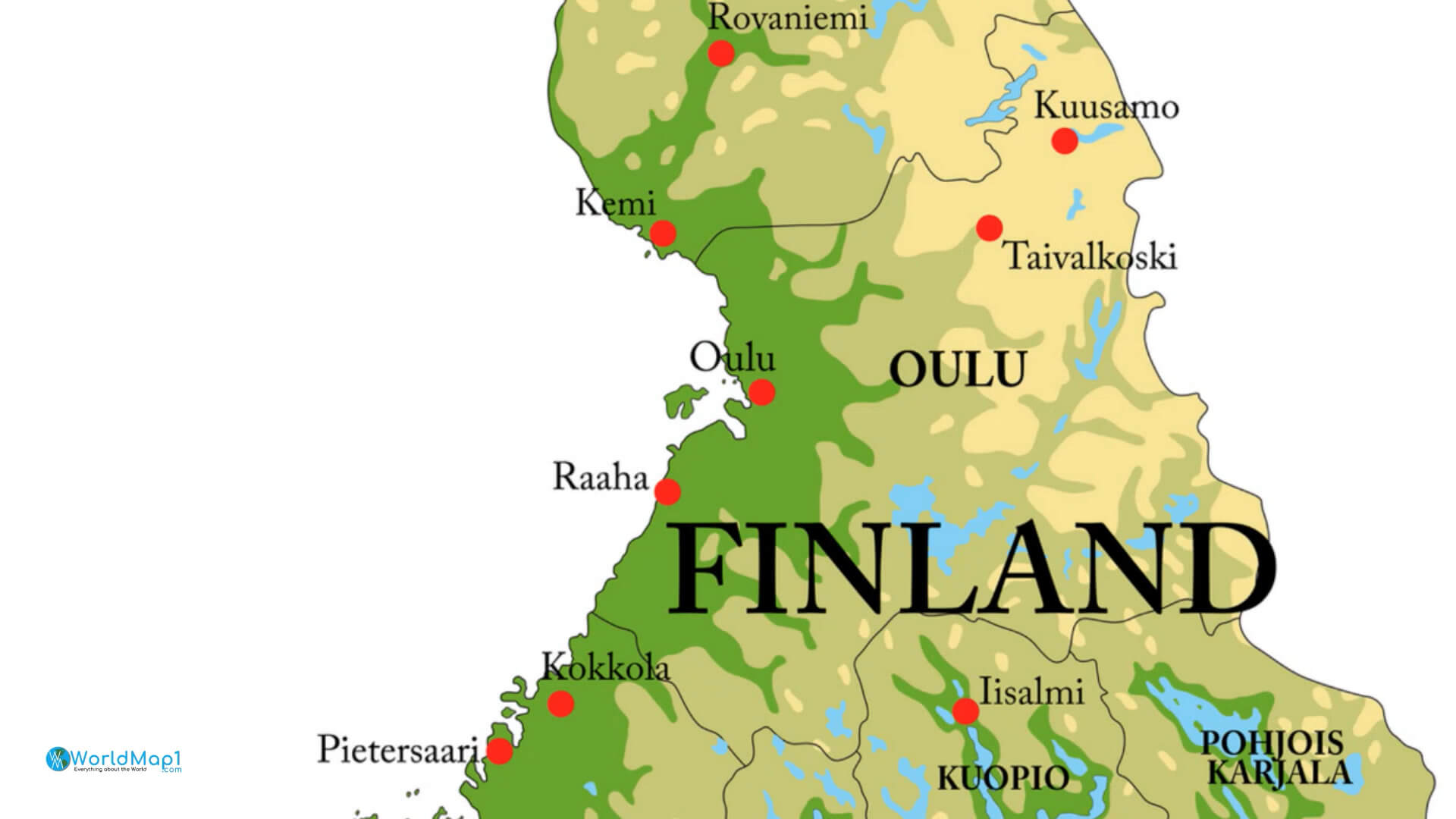 Northern Cities Map of Finland Map